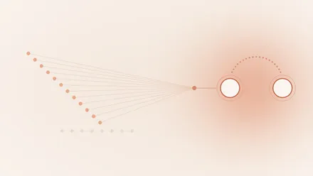 Illustration éditoriale : une série de points converge vers deux disques égaux reliés par un arc pointillé, image d'un capital versé en deux fois
