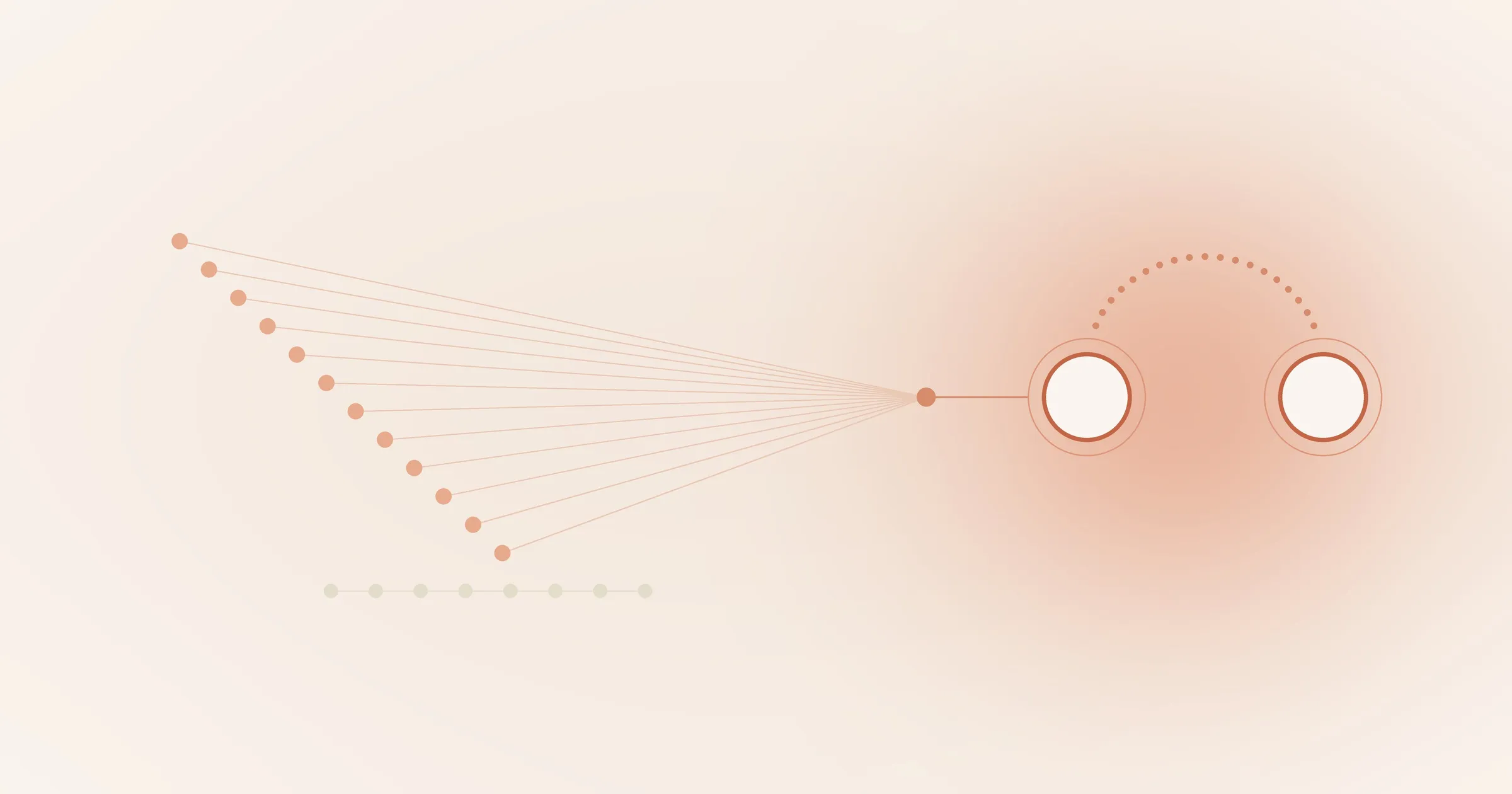 Illustration éditoriale : une série de points converge vers deux disques égaux reliés par un arc pointillé, image d'un capital versé en deux fois